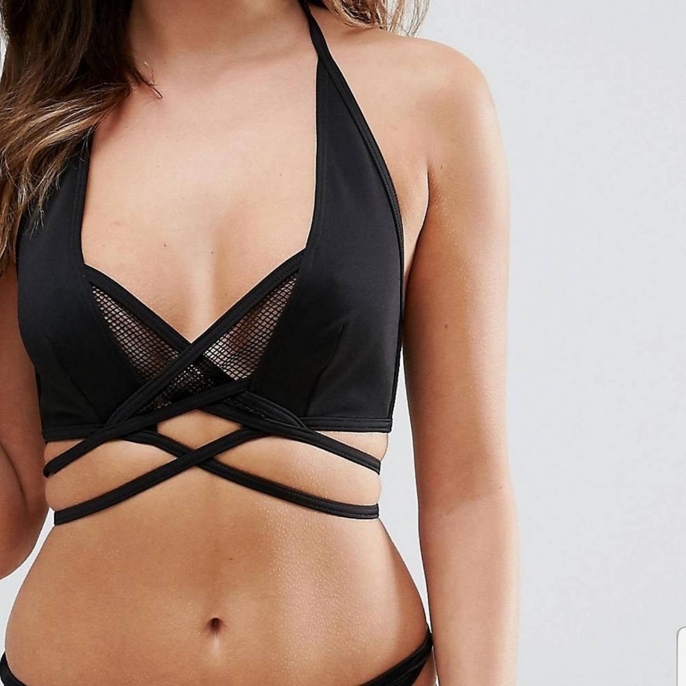 Asos wrap style mesh black bikini top only sz 0